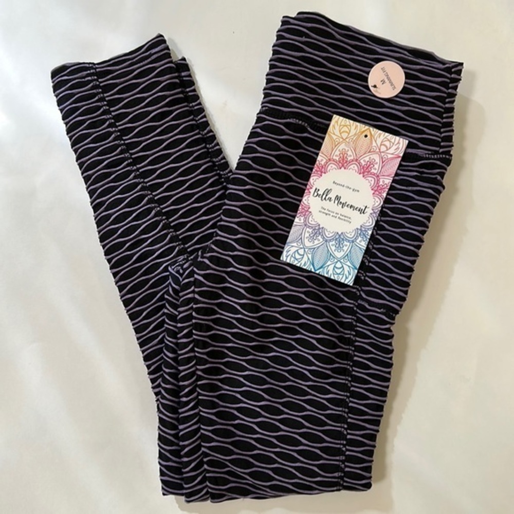 NWT Bella Movement purple on black leggings junior Sz M